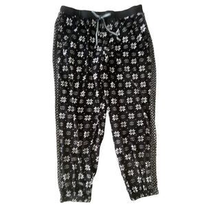 SIMPLY Vera Black Velour Snowflake w/Contrast Fabric Strip Down Leg Jogger Pant